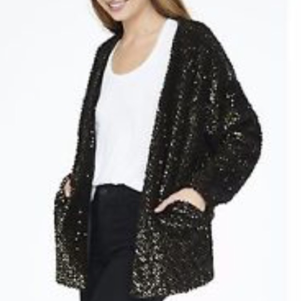 Express coatagin sweater coat gold sequin new